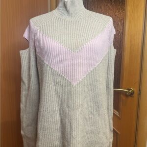 Zoe Jordan Women's Turtleneck Sweater in Gray and Pink wool cashmere Sz M